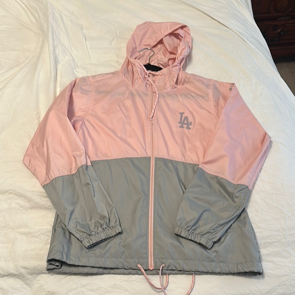 Pink and Gray Hooded LA Dodgers Windbreaker